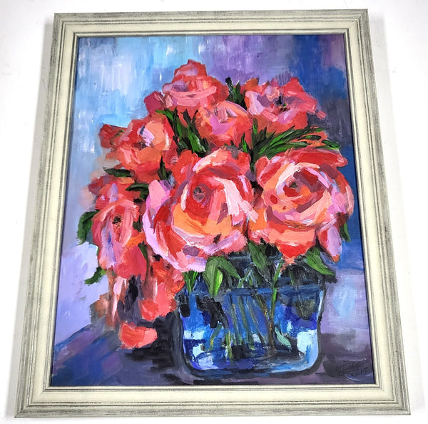 Origineel bloemstilleven 'Rozen in vaas' van V. Sleide, 2015