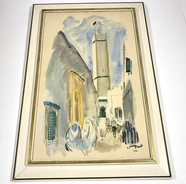 Stéphane Magnard – straatbeeld met minaret, ingelijst