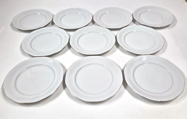 Vintage Korona porseleinen dinerborden, set van 10, wit met zilverrand