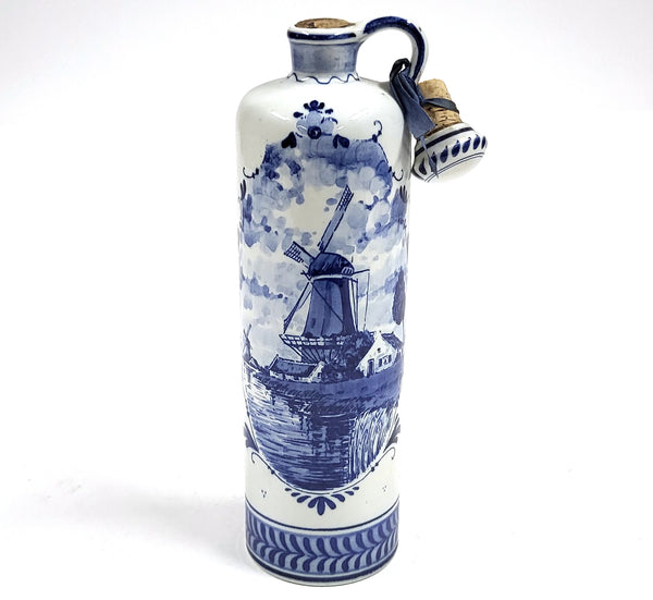 Vintage Zenith Bols Delfts blauwe likeurfles met molenmotief