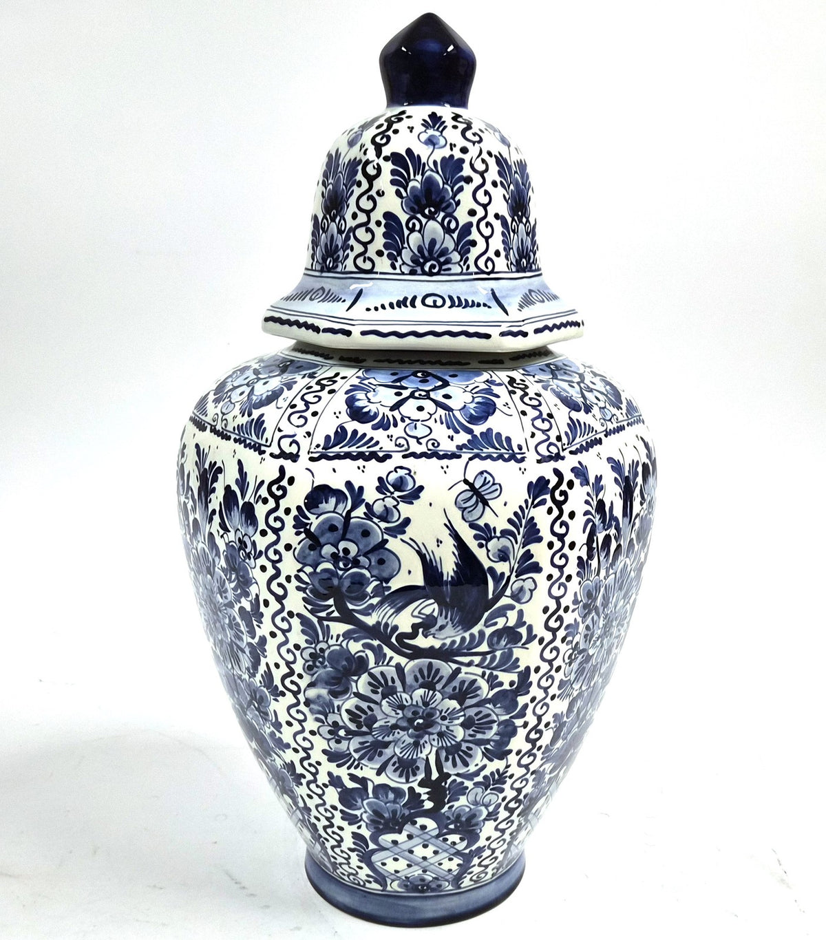 Vintage delfts blauwe gemberpot met deksel, handgeschilderd, Holland 1958