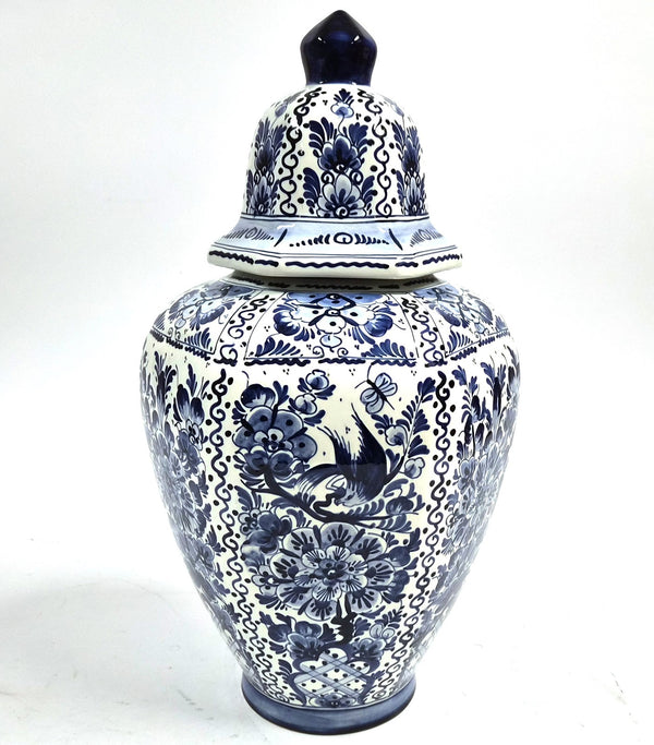 Vintage delfts blauwe gemberpot met deksel, handgeschilderd, Holland 1958