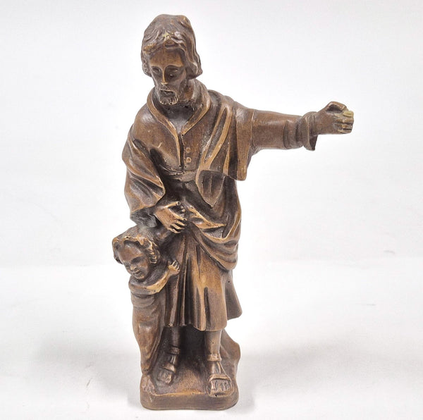 Vintage handgesneden houten beeld van Sint-Jozef met kind