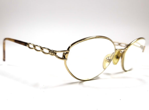 Vintage Christian Dior bril met goudkleurig metalen montuur en schakelpootjes