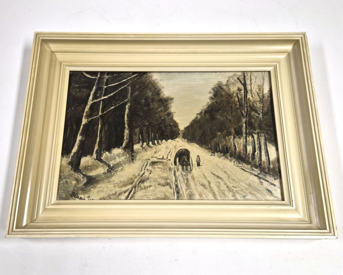 Olieverfschilderij op paneel in Haagse Schoolstijl – winterlandschap