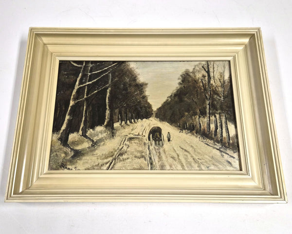 Olieverfschilderij op paneel in Haagse Schoolstijl – winterlandschap