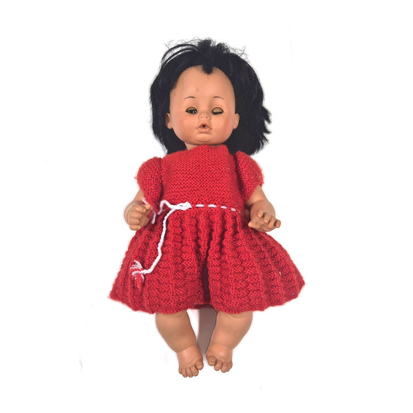Vintage Furga babypop uit Italië met slaapogen en zwart haar