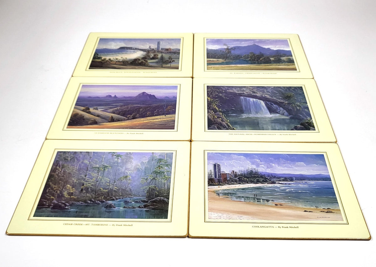 Vintage Villart Australia placemats van hout op kurk, set van 6, Frank Mitchell