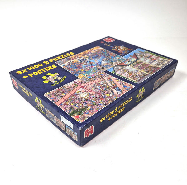 Jan van Haasteren – Boxing Match, Shop Till You Drop en Shaped Hotel, Jumbo-set 3 × 1000 stukjes met posters