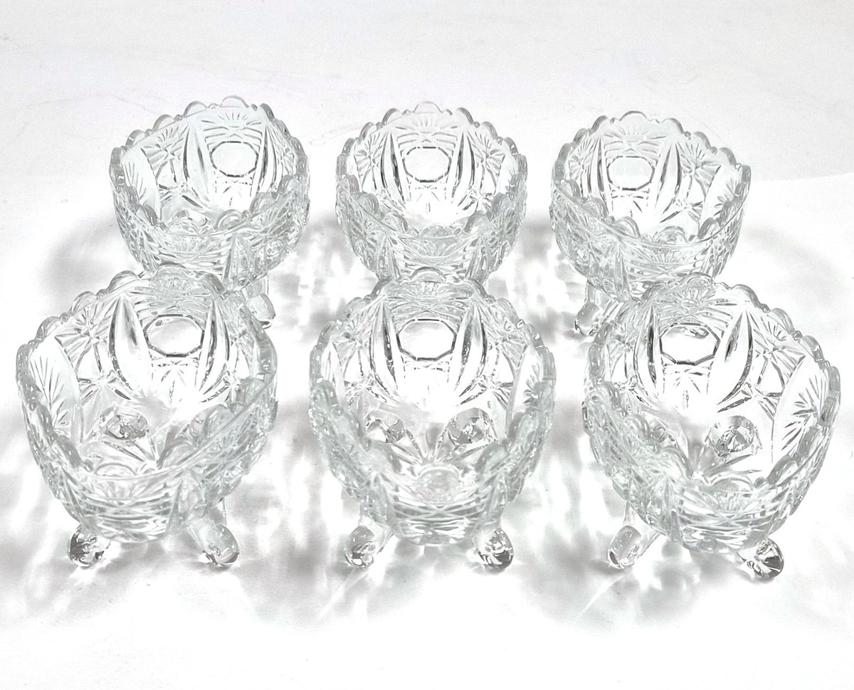 Vintage Set van 6 handgeblazen kristallen dessertschaaltjes met pontilmerk