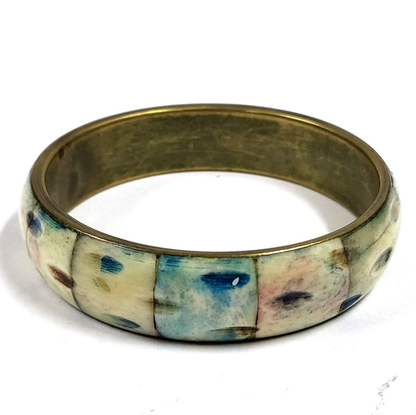 Vintage messing armband met ingelegd been