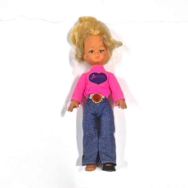 Vintage Anna modepop, gemaakt in Hong Kong, blond, met originele outfit