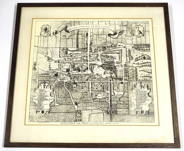 Vintage ingelijste kaart van Den Haag, 'Haga Comitis in Hollandia' (1570)