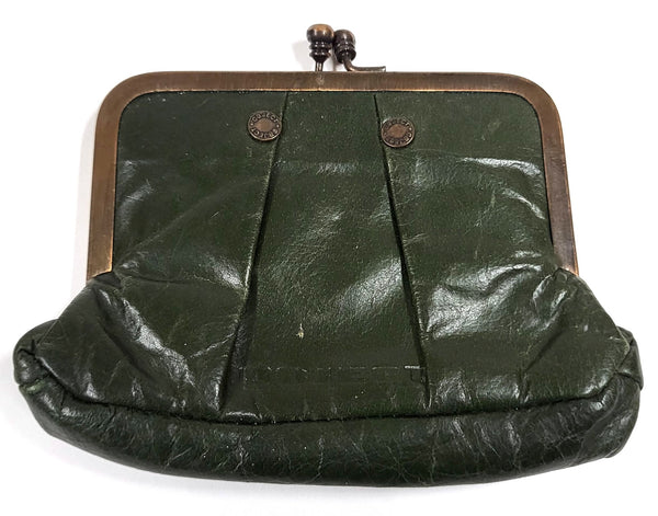 Vintage groen leren portemonneetje met kisslock-sluiting