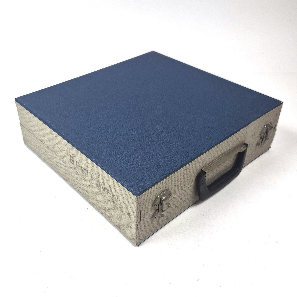 Vintage Platenkoffer blauw met grijs voor LP's