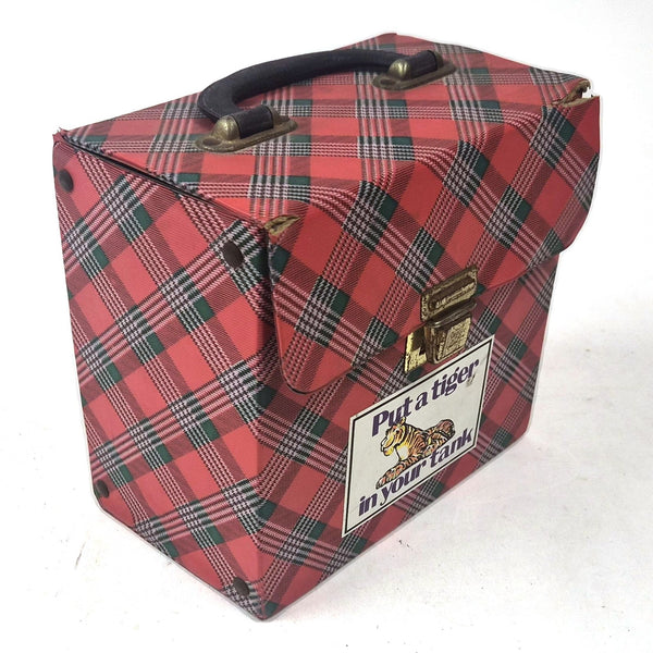 Vintage platenkoffer voor 7"-singles, rode tartanruit