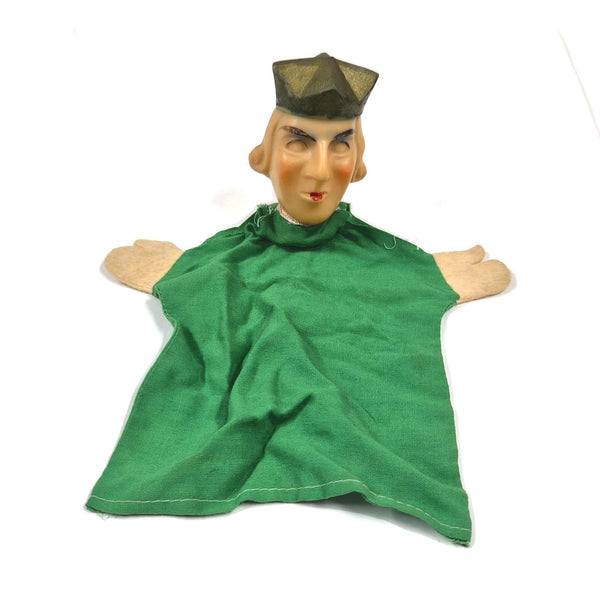 Vintage handpop prins met vinyl hoofd en groen pak