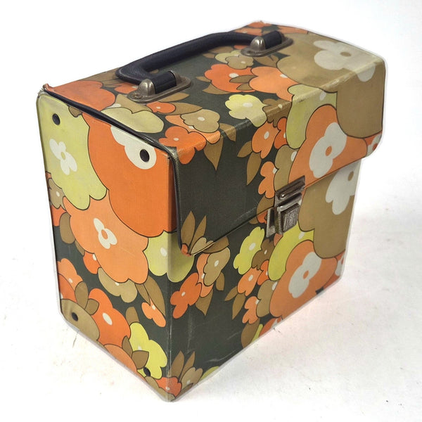 Vintage platenkoffer voor 7"-singles met bloemenmotief, flower power
