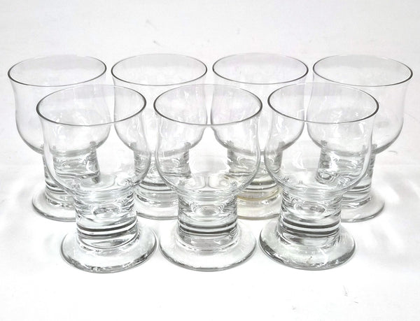 Vintage Set van 7 heldere glazen op voet, ca. 12 cm