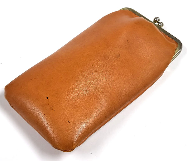 Vintage oranje leren knipportemonnee, ook voor bril of zonnebril