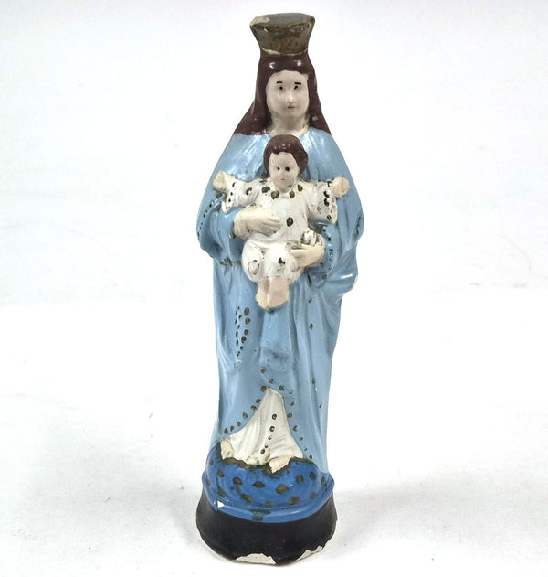 Vintage Madonna met kind, beeld van chalkware, 24 cm