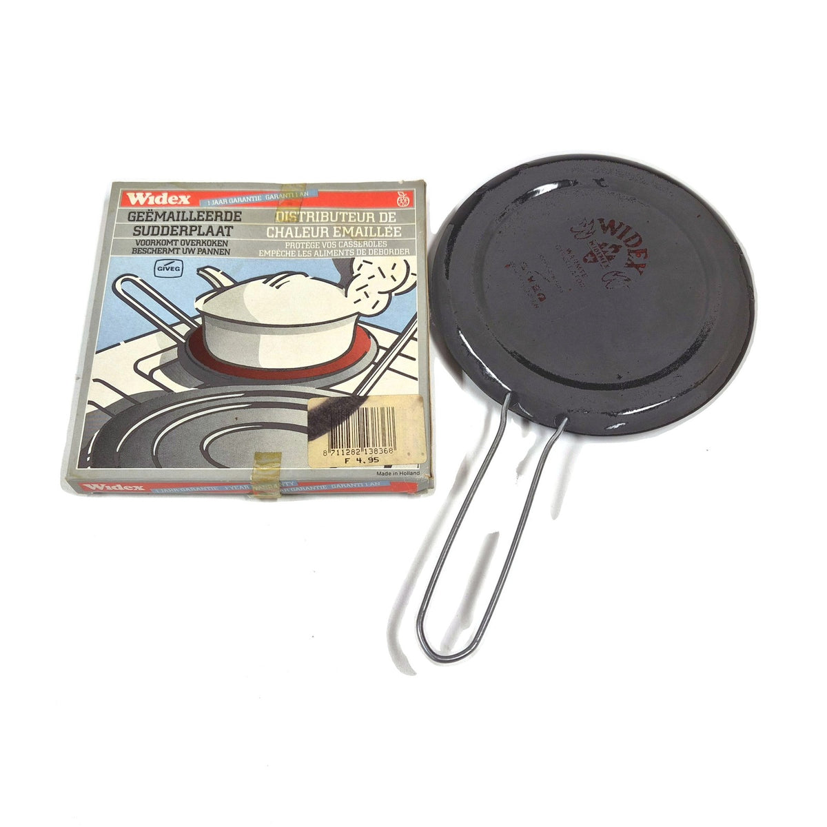 Vintage Widex geëmailleerde warmteverdeler (sudderplaat) in originele doos