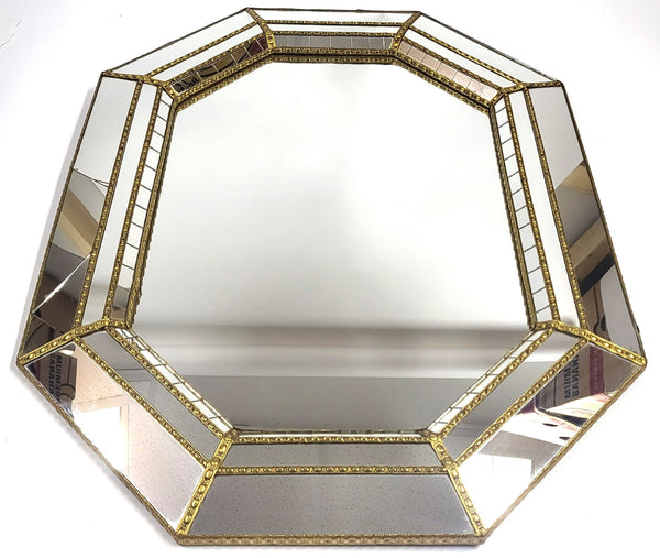 Vintage italiaanse achthoekige wandspiegel in Hollywood Regency-stijl
