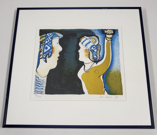 Vintage gesigneerde litho van Rein Dool, abstract portret, genummerd 39/450