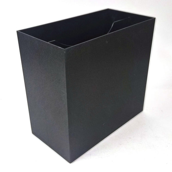 Vintage zwarte harde kunststof LP-bak, ca. 34 × 32 cm
