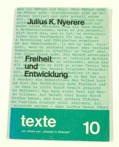 Vintage Freiheit und Entwicklung (Texte 10) – Julius Nyerere (Duits, 1976)