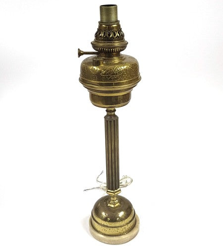 Antieke messing olielamp Brevete L&B Lempereur & Bernard, elektrisch gemaakt
