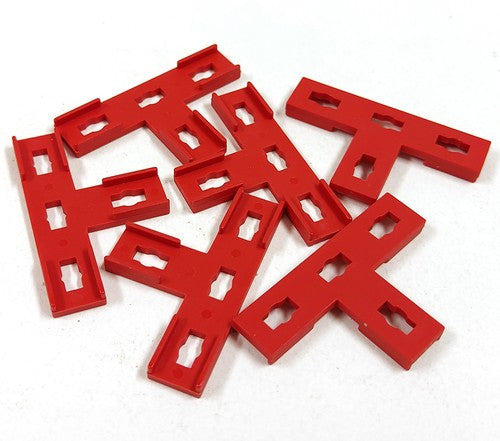 Vintage Fischertechnik T-gussets, rood, 6 stuks