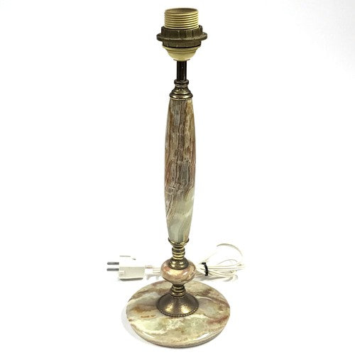 Vintage Hollywood Regency tafellamp met marmeren voet en messing zuil