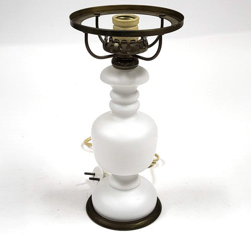 Vintage melkglazen tafellamp, omgebouwd olielamp op 220 V, zonder kap