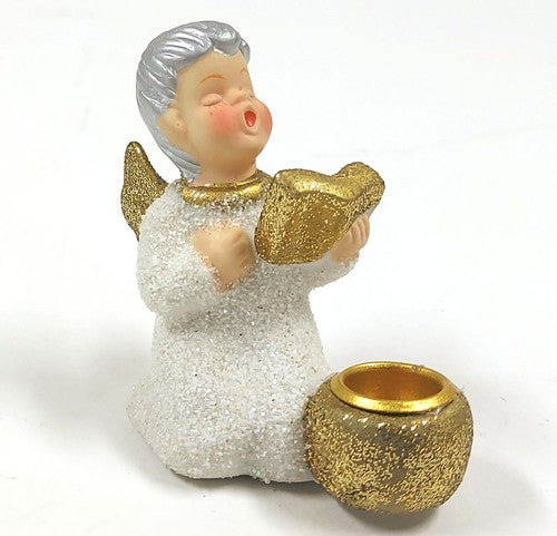 Keramische kandelaar met zingend engeltje, kerstdecoratie