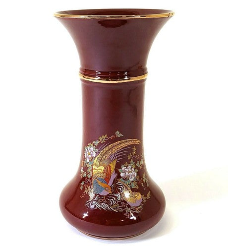 Vintage Capodimonte vaas met rode bloemen en vogels, Italië