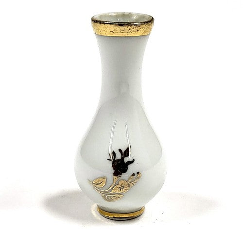 Vintage Limoges porseleinen miniatuurvaasje met wit-gouden bloemendecor