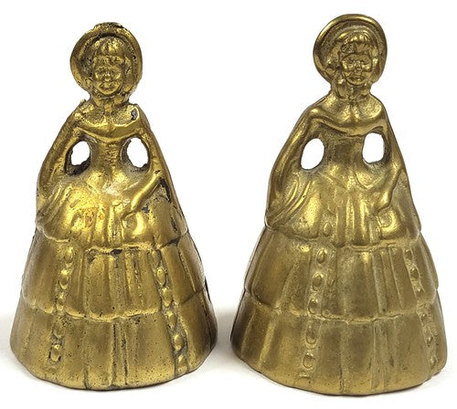 Vintage paar messing tafelbellen met Victoriaanse dame