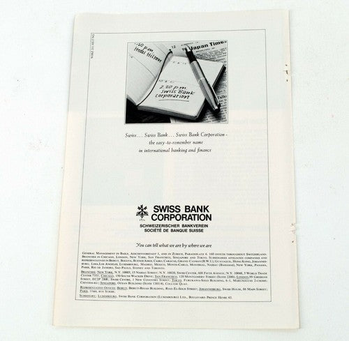 Vintage Swiss Bank Corporation advertentie uit 1975, Bazel