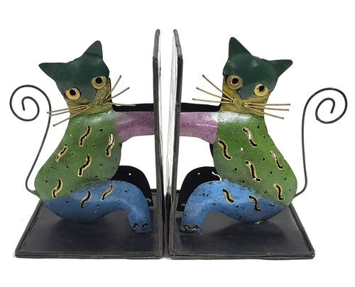 Metalen boekensteunen in de vorm van een kat