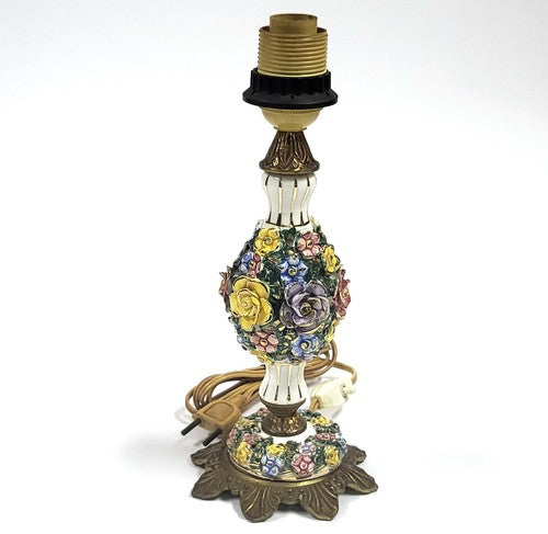 Antieke tafellamp van porselein en messing met bloemen, Capodimonte-stijl