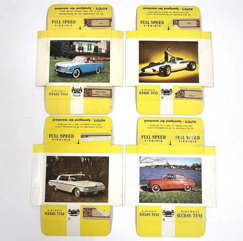 Vintage sigarettenplaatjes Full Speed Virginia – 4 stuks uit de autoserie