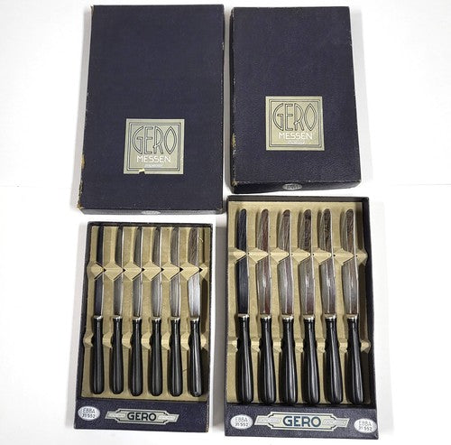 Vintage Gero Ebba bestekset met messen met bakelieten heften, roestvrij staal, in koffer