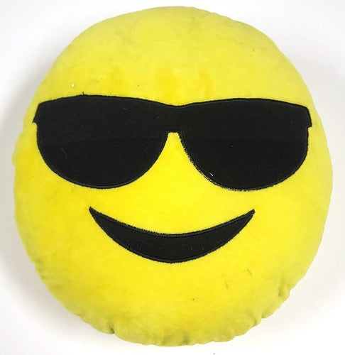 Vintage smiley-kussen met zonnebril, rond pluche