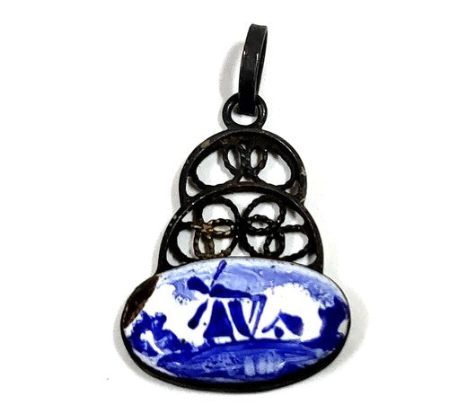 Vintage delfts blauwe hanger met molen