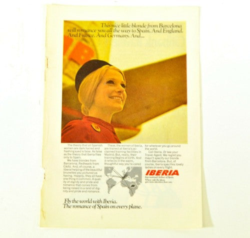 Vintage Iberia Airlines advertentie uit 1970 met vliegtuig