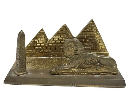 Vintage messing beeldje met sfinx en obelisk, Oud-Egyptisch thema