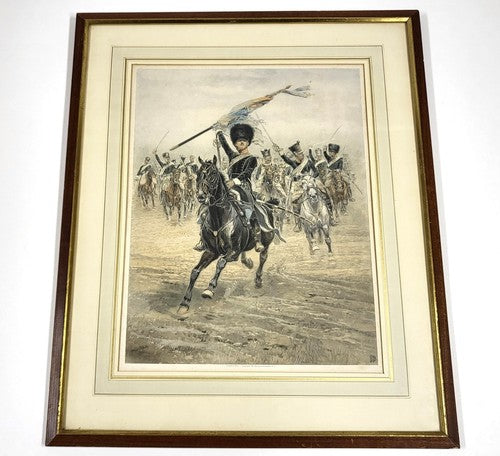 Antieke Édouard Detaille-litho Le Régiment Charge (1893), ingelijst