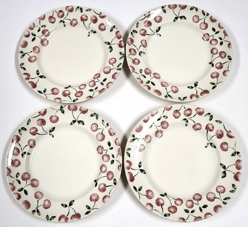 Vintage EIT England gebaksbordjes met rode kersen, set van 4