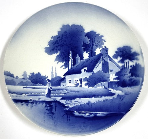 Vintage handbeschilderd blauw-wit wandbord, landelijke Hollandse stijl